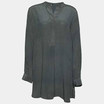 Pre Owned Joseph Black Cravate Printed Silk Button Front Dara Tunic L
