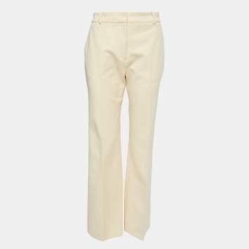 Pre Owned Joseph Cream Stretch Cotton High Waist Flared Leg Trousers L