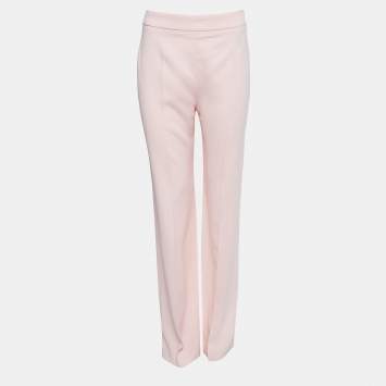Pre Owned Joseph Light Pink Crepe High Waist Wide-Leg Trousers L