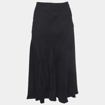 Pre Owned Joseph Black Crepe Flared Midi Skirt M