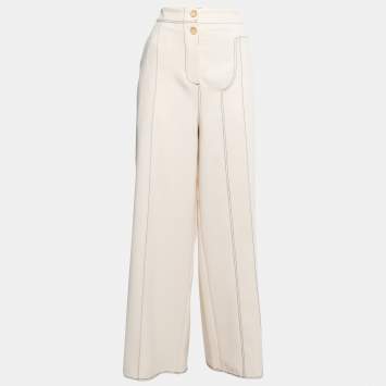Pre Owned Joseph Cream Crepe High Waist Wide Leg Trousers L