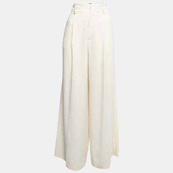 Pre Owned Joseph Cream Crepe Wide-Leg Pants M