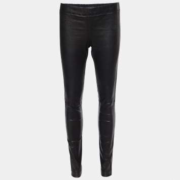Pre Owned Joseph Black Leather & Denim Leggings M