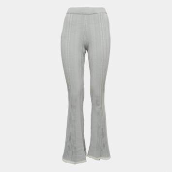 Pre Owned Joseph Light Blue Striped Cotton Knit Flared Pants XXS