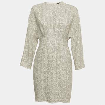 Pre Owned Joseph Off-White Print Silk Drape Detailed Mini Dress S