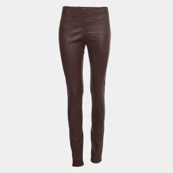Pre Owned Joseph Burgundy Leather Leggings M