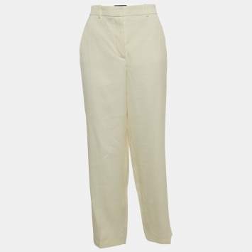 Pre Owned Joseph Cream Crepe Linen Trina Straight Fit Pants M