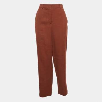 Pre Owned Joseph Brown Crepe Linen Trina Straight Fit Pants M