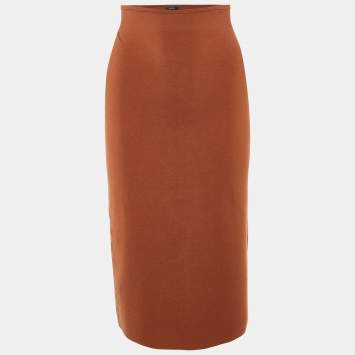 Pre Owned Joseph Brown Stretch Silk Knit Pencil Skirt M