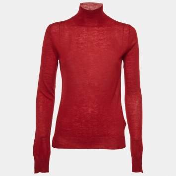 Pre Owned Joseph Red Cashmere Cashair High Neck Sweater S