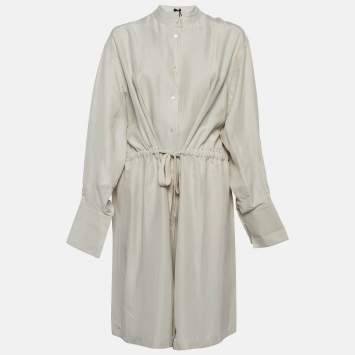 Joseph Cream Parachute Silk Belted Shirt Dress L