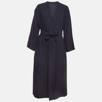 Pre Owned Joseph Navy Blue Crepe Midi Wrap Dress M