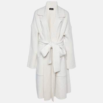 Pre Owned Joseph Ivory Graphic Stitch Merino Wool Cardigan Coat M