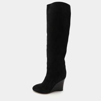 Pre Owned Joseph Black Suede Knee Length Boots Size 38