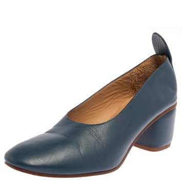 Pre Owned Joseph Blue Leather Block Heel Pumps Size 38.5