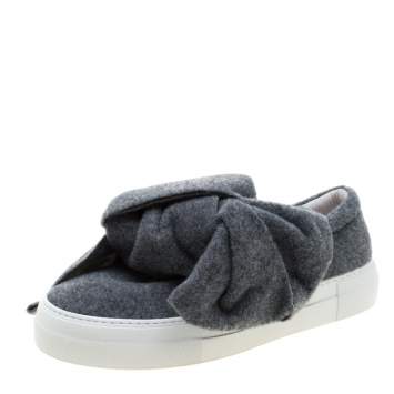 Pre Owned Joshua Sanders Grey Felt Bow Slip On Sneakers Size 37