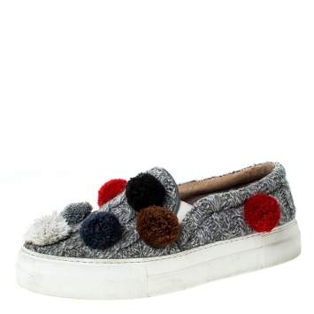Pre Owned Joshua Sanders Grey Wool Blend Pom Pom Slip On Sneakers Size 39
