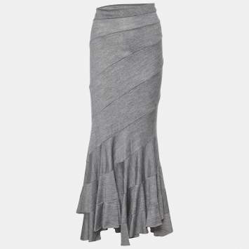 Pre Owned Junya Watanabe Comme des Garcons Grey Wool Asymmetric Maxi Skirt L