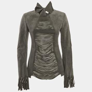 Pre Owned Junya Watanabe Comme Des Garcons Grey Suede Fringed Top S