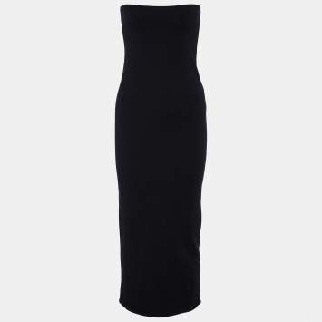 Pre Owned Junya Watanabe Comme Des Garcons Black Wool Knit Strapless Maxi Dress S