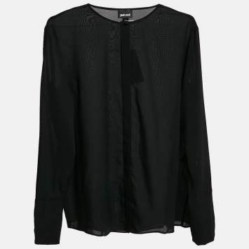 Pre Owned Just Cavalli Black Chiffon Sheer Button Front Shirt L