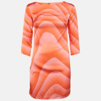 Pre Owned Just Cavalli Orange Printed Silk Satin Mini Dress XS