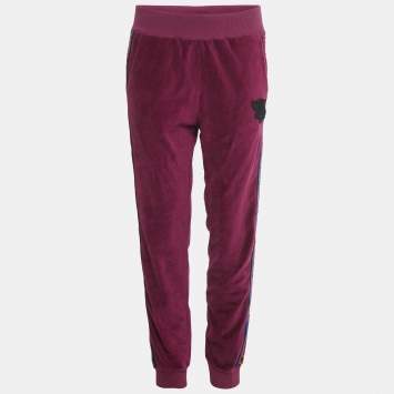 مملوكة مسبقًا بنطلون جست كافالي مخمل بنفسجي بنقشة الفهد مع شريط جانبي مقاس متوسط