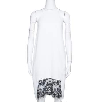 Pre Owned Just Cavalli White Crepe Lace Trim Sleeveless Shift Dress M