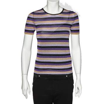 Pre Owned Just Cavalli Multicolor Striped Lurex Knit Crewneck T-Shirt S