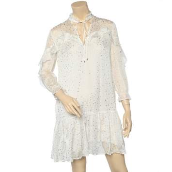 Pre Owned Just Cavalli White Dot Printed Silk Ruffled Mini Dress M  