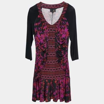 Pre Owned Just Cavalli Multicolor Floral Printed Jersey Ruched Mini Dress M
