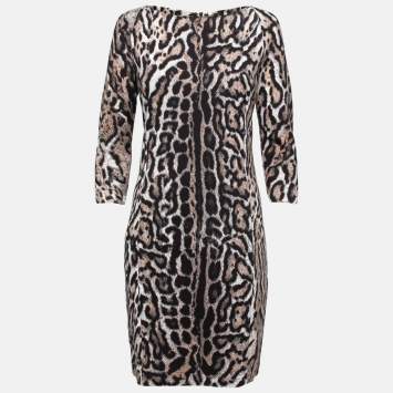 Pre Owned Just Cavalli Brown Animal Print Knit Midi Dress L