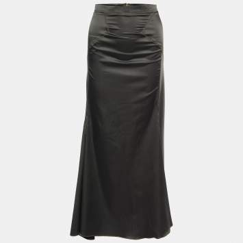 Pre Owned Just Cavalli Black Satin Contrast Detail Skirt M