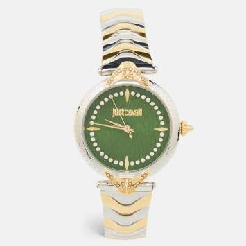 Pre Owned Just Cavalli Green Two-Tone Stainless Steel Animalier JC1L238M0105 Women's Wristwatch 32 mm