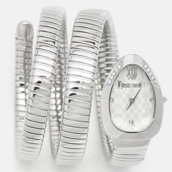 Pre Owned Just Cavalli Silver Stainless Steel Chic Snake JC1L224M0015 Women's Wristwatch 22 mm