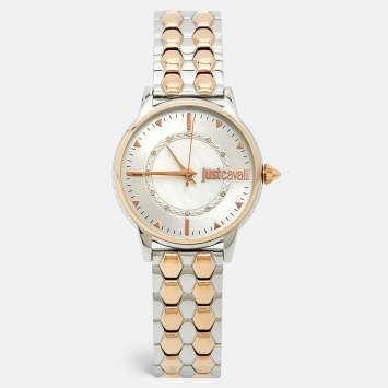 Pre Owned Just Cavalli Silver Two Tone Stainless Steel Set Emozioni JC1L149M0085 Women's Wristwatch 34 mm