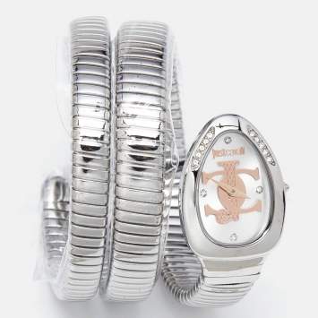 Pre Owned Just Cavalli Silver Stainless Steel Snake Glam Evo 5 JC1L228M0015 Women's Wristwatch 22 mm