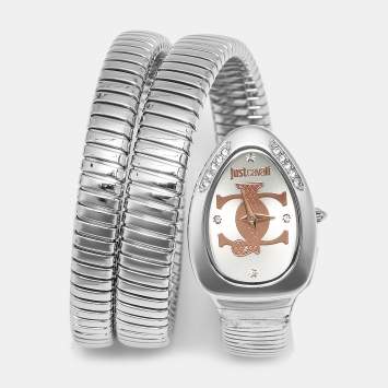 Pre Owned Just Cavalli Glam Evo 5 JC1L228M0015 Silver Dial Stainless Steel Snake Women's Wristwatch 22 mm