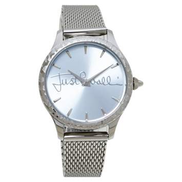Pre Owned Just Cavalli Silver Stainless Steel Logo JC1L023M0065 Women's Wristwatch 34MM