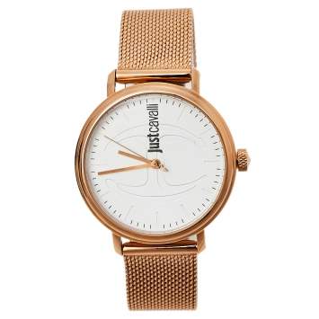 Pre Owned Just Cavalli White Rose Gold Tone Stainless Steel JC1L012M0085 Women's Wristwatch 34 mm
