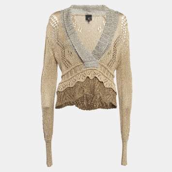 Pre Owned Just Cavalli Beige Lurex Knit Crop Sweater M