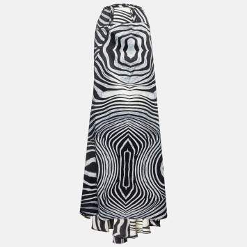 Pre Owned Just Cavalli Black/White Animal Print Satin Maxi Skirt L