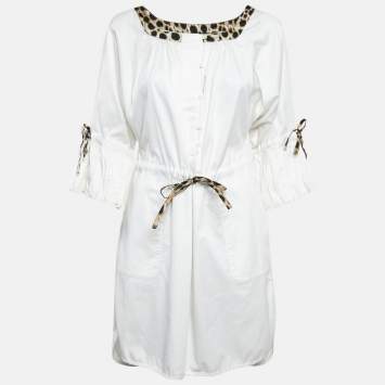 Pre Owned Just Cavalli White Cotton Mini Contrast Trim Mini Dress XS