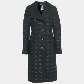 Pre Owned Just Cavalli Black Embellished Wool Blend Long Coat S