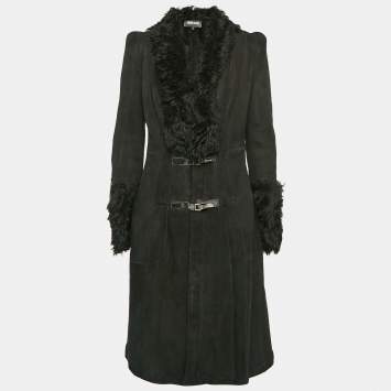 Pre Owned Just Cavalli Black Fur and Leather Mid-Length Coat S