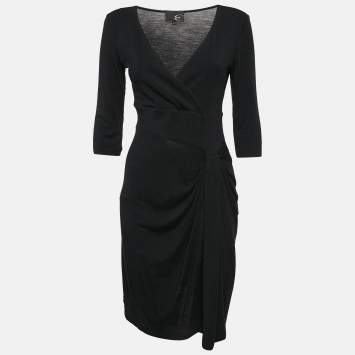 Pre Owned Just Cavalli Black Jersey Draped Short Dress M