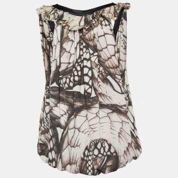 Pre Owned Just Cavalli Brown Printed Jersey Top L