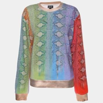 Pre Owned Just Cavalli Multicolor Python Print Cotton Blend Sweater M