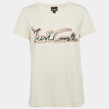 Pre Owned Just Cavalli Off White Logo Print Jersey T-Shirt XL