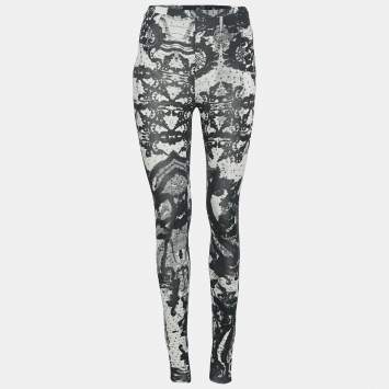 Pre Owned Just Cavalli Black/White Printed Jersey Leggings S